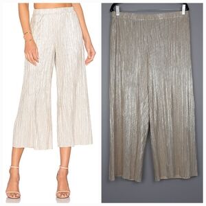 Alice + Olivia Elba Pleated High Rise Wide Leg Pull On Crop Pants Pale Gold 6